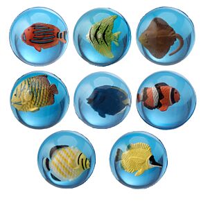 Balles rebondissantes poissons tropicaux 3D bocal plastique