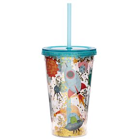 Verre PVC Double Paroi 500ml avec Paille & Couvercle Space Cadet - Fusée de l&#039;Espace