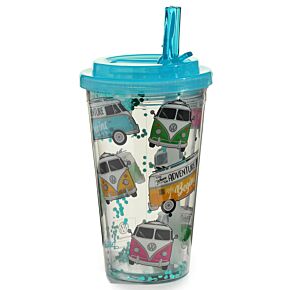 Verre PVC Double Paroi 500ml avec Paille & Couvercle Volkswagen - Van Bus Combi VW T1 Surf Adventure