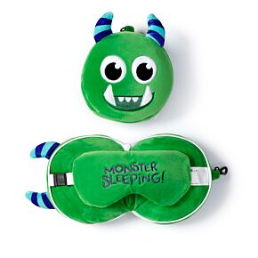 Coussin de Voyage Relaxeazzz Peluché 2-en-1 avec Masque Yeux Monstarz - Monstre Vert