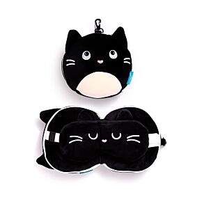 Coussin de Voyage Relaxeazzz Peluché 2-en-1 avec Masque Yeux Feline Fine - Chat