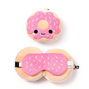 Coussin de Voyage Relaxeazzz Peluché 2-en-1 avec Masque Yeux Adorasnacks - Donut