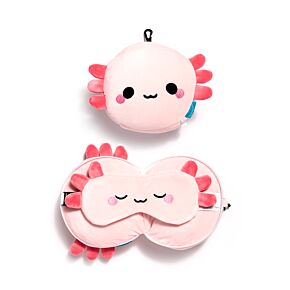 Relaxeazzz Adoramals Maddie l'Axolotl Coussin de voyage 2en1 