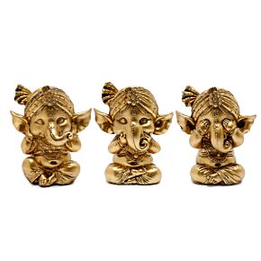 Set of 3 Gold Ganesh Hear No Speak No See No Evil