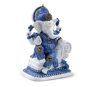 Figurine Ganesh Blanc & Bleu - Meditation