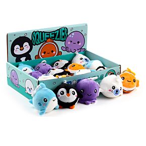 Porte-clés Peluché Squeezies Adoramals Sealife – Mer & Vie Marine Pingouin, Phoque, Poisson Clown, Poulpe, Requin