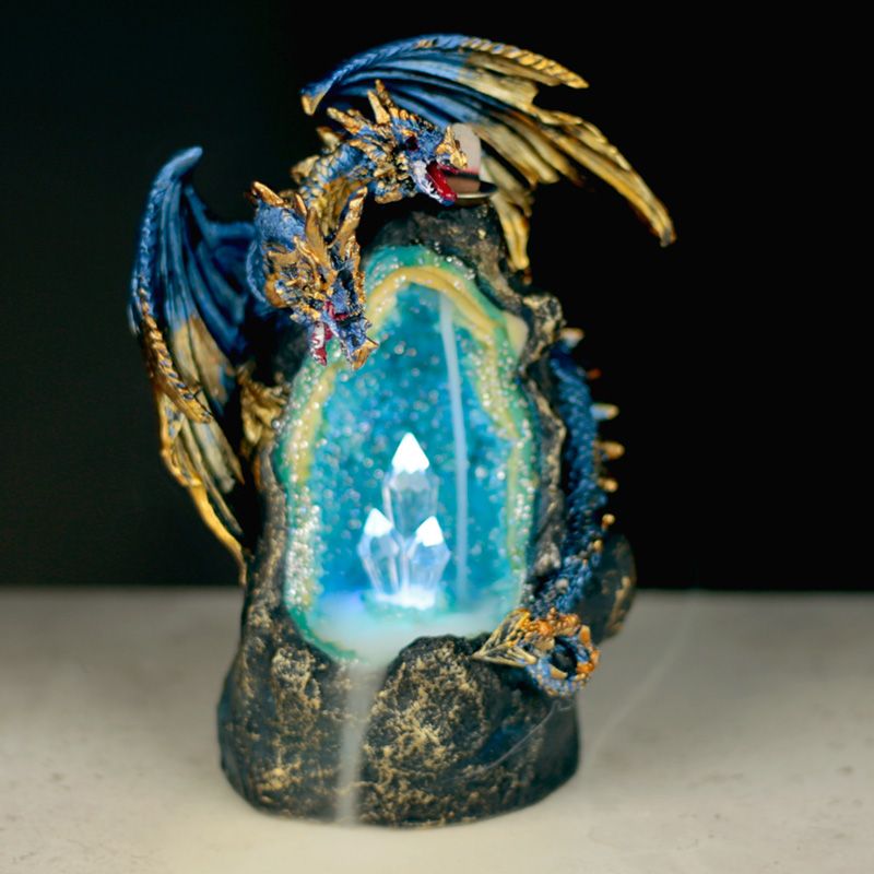 Brûleur d'Encens LED à Refoulement Reflux Backflow - Dragon avec Cave de  Cristal